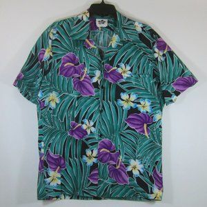 Hilo Hattie Hawaiian Floral Aloha Shirt LRG VTG 80s 90s Plumeria Flamingo Lily